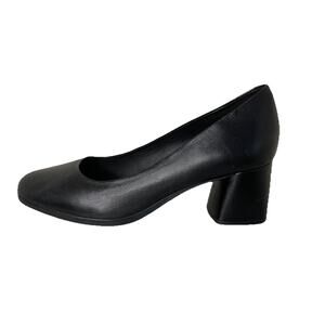 GEOX Respira Black Leather Block Heels Italian Leather Modern Art Sz 41 / 10.5